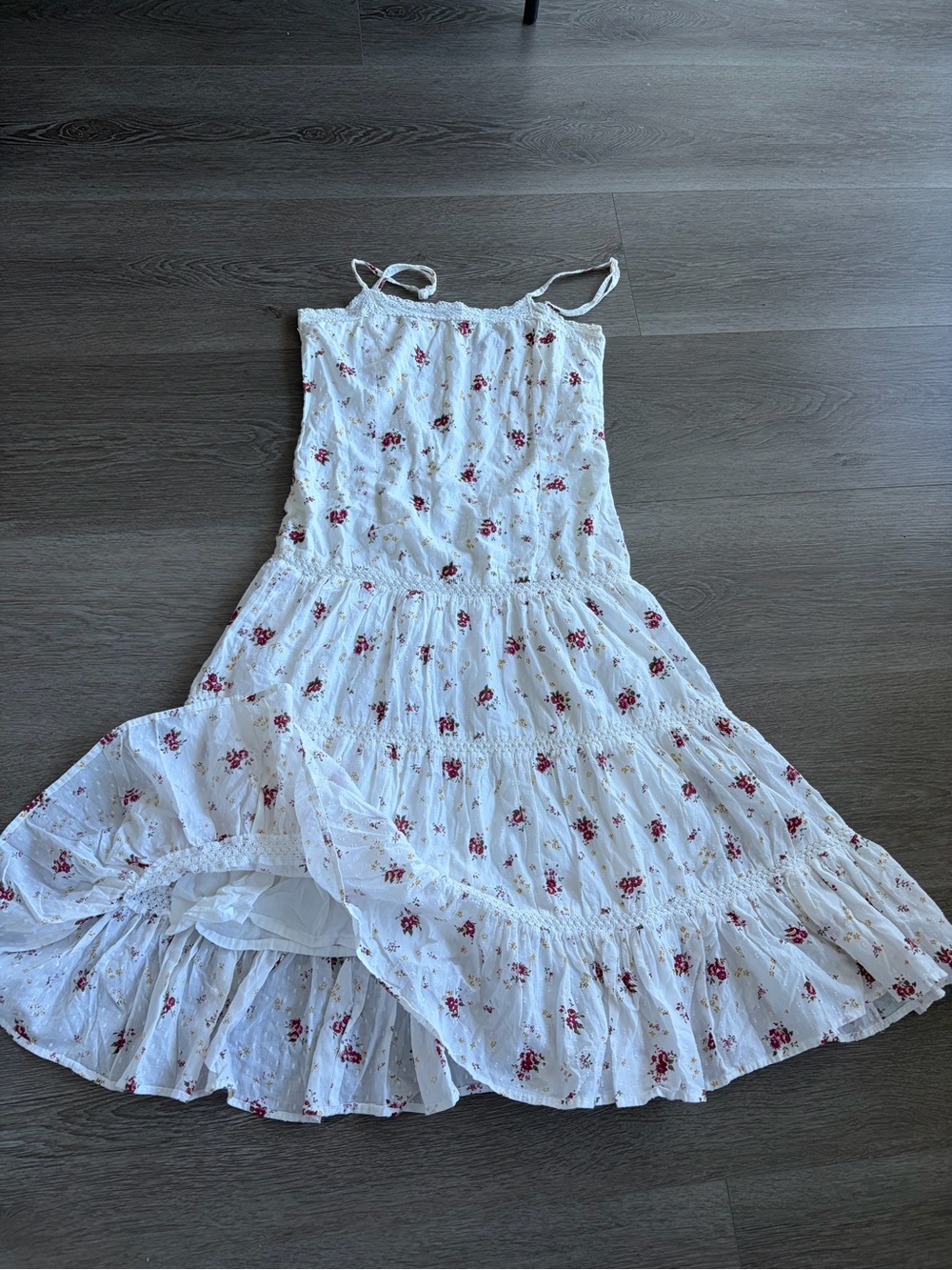 Vintage twik Swiss dot tiered crochet floral dress fairy romantic cottagecore
